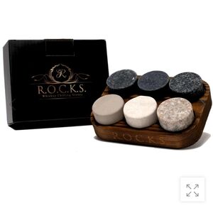 Whiskey Chilling Stones - Set of 6 Handcrafted Whisky Granite Sipping Rocks/Tray